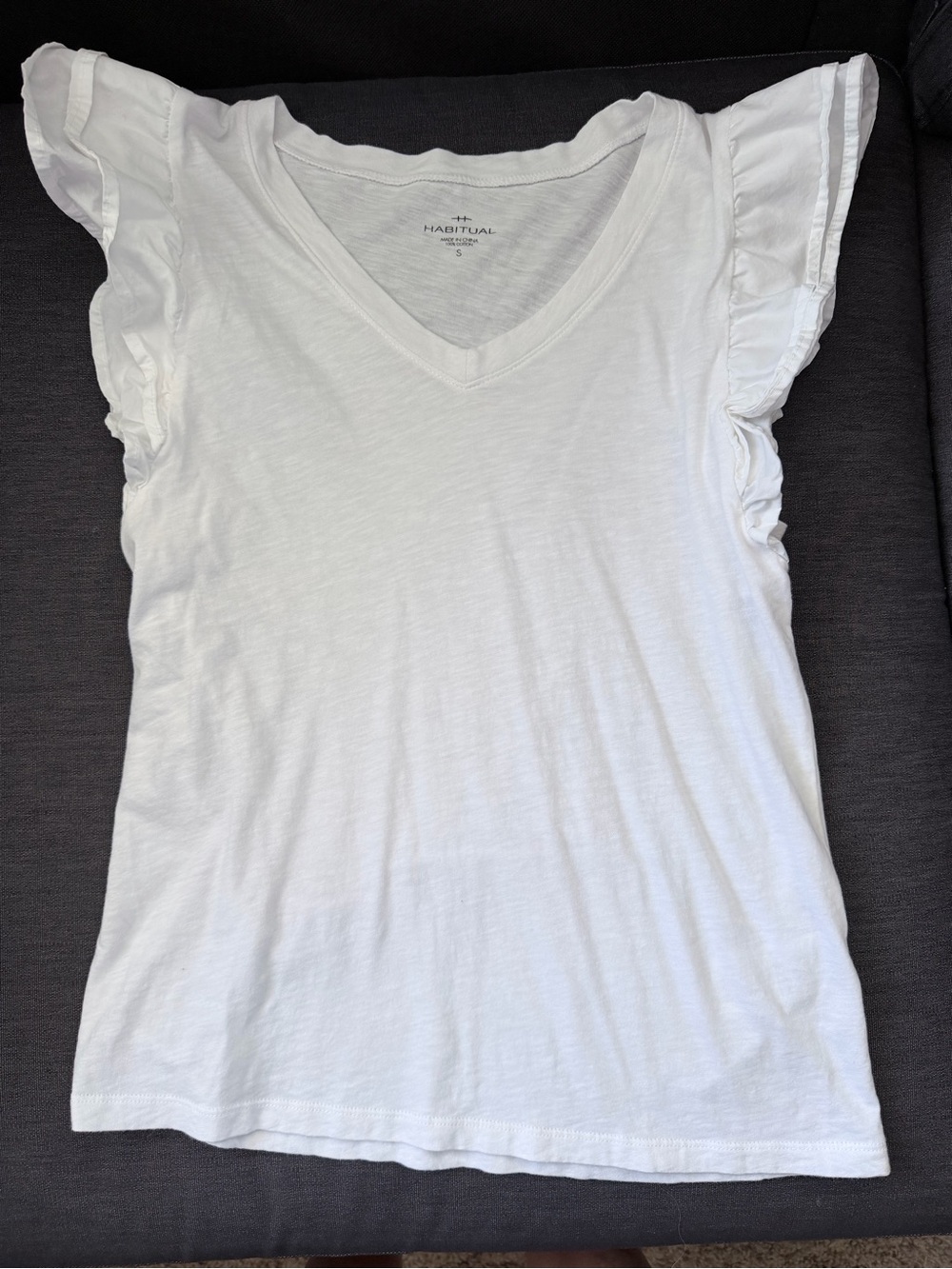 Habitual White V-Neck Flutter Sleeve Tee
